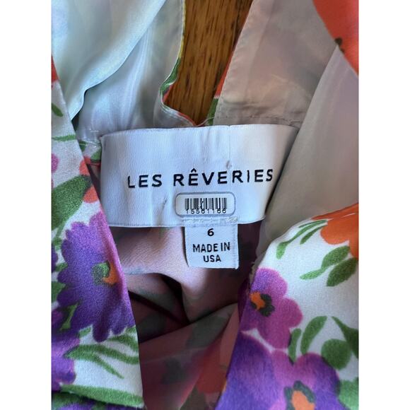 Les Reveries Dress Womens 6 Floral Plunge V Neck Tie Shoulder Slip Made USA - Picture 4 of 5